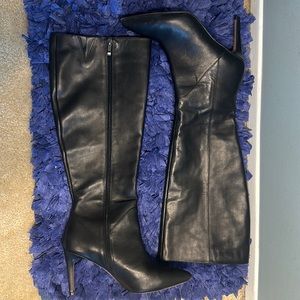Franco Sarto Black Leather Wide Calf Knee Boots